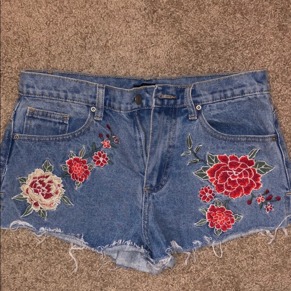 Embroidered jean shorts
